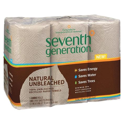 Creative Product Seventh Generation Unbleached Paper Towels, 100% Recycled Paper, 6 Count, Pack of 4